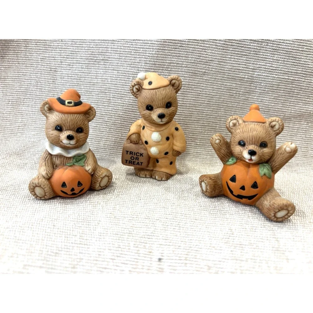 Vintage Halloween Trick or Treat Bears Set Of 3 Ceramic Homco Figurines